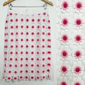 NWT J. Crew Floral Crochet Lace Pencil Skirt White Pink Preppy Work Twee Size 0